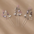 Close-up of handmade bridal hair pins with purple crystal beads and silver wire - Purple Artificial Crystal Style (HS-J6863)