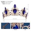 Couronne de mariée baroque en alliage doré avec cristaux bleus et petits diamants - TS-J3364GBLUE / Bleu
