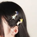 Set de horquillas para el pelo con estrella y luna, perlas y esmalte en aleación dorada - Estilo Estrella Luna Bloque de Color Geométrico (HS-J6524)