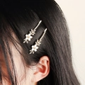 Vintage floral hair clips set in gold finish with sparkling rhinestones for women - White Rhinestone Flower Style (HS-J6526WHITE)