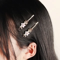 Elegant gold metal hair clips with pink enamel flowers and crystals for women's hairstyles - Pink Purple Enamel Flower Style (HS-J6526PURPLE)