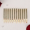 Set of 12 gold hair clips with dark green rhinestones on a white textured background - Green Gold Row Rhinestone Style (HS-J6423GGREEN)