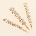 Three-piece set of elegant gold-tone metal hair clips with sparkling crystal rhinestones - Gold Curved Three-Piece Style (HS-J6448G)