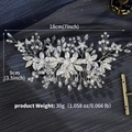 Silver bridal hair comb featuring white pearls and crystals with leaf flower design - Silver (HS-J7253S)