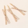 Three-piece set of gold metal hair clips featuring colorful sparkling rhinestones - AB Color Crossed Three-Piece Style (HS-J6447AB)