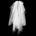 Detail of bridal veil with large white bow and pink decorative button on black background - Large Bow Pink Buckle Veil (HS-J7182WHITE)