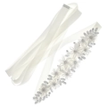 Ceinture de mariée élégante en satin blanc avec fleurs en résille et strass brillants - Blanc
