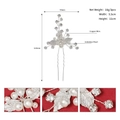 Set di 3 eleganti forcine per capelli da sposa argentate con perle bianche e strass - Stile Foglia Argento (HS-J6454)