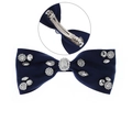 Barrette nœud en satin bleu marine avec strass brillants et pince à ressort en métal - Bleu