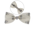 Barrette à cheveux nœud en satin crème avec strass brillants et pince métallique - Blanc