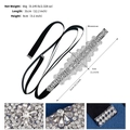 Detailed view of handmade crystal bridal belt with rhinestone floral patterns and dimensions - Black