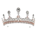 Elegante corona da sposa con perle bianche e cristalli rosa su base in argento - Argento (TS-J3032S)