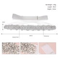 Detail view of handmade bridal belt with luxury rhinestones and pearls measuring 40x4.8cm - Silver White (WS-J175)