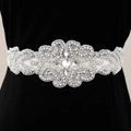 Exquisite handmade bridal belt with shimmering rhinestones and beads on black fabric - Silver Floral Pattern (WS-J206S)