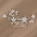 Silver bridal hair comb with handmade pearls and crystal flower petals for wedding styling - Pearl Branch Style (HS-J6952S)