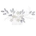Pettine per capelli da sposa in argento con fiori di cristallo e perle bianche per matrimoni - Stile Floreale con Cristallo e Perla (HS-J6404) / Argento