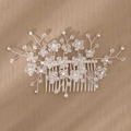 Handmade silver bridal hair comb with crystal flowers for elegant wedding hairstyles - Acrylic Petal Style (HS-J6953S)
