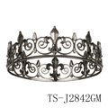 Vintage gunmetal fleur-de-lis bridal crown with drop rhinestones and scrollwork details - Gunmetal Style (TS-J2842GM)