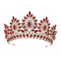Lussuosa corona da sposa dorata con strass marquise rossi e cristalli chiari - Oro Zirconia Rossa