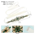 Wedding bridal belt featuring green and clear rhinestones with white ribbon 27.5cm length - Green