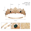 Detailed close-up of a vintage golden alloy crown with emerald rhinestones and lion motif - Lion Head Relief Style (TS-J3046GGREEN) / Green