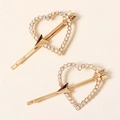 Golden heart arrow hair clips set with shimmering AB rhinestones for women - HS-J6490AB