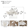 Detailed specs of ceramic flower hair comb with crystal leaves and dimensions - Silver Alloy Hair Comb (HS-J6633S)