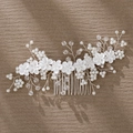 Detail of bridal hair comb with resin flowers, faux pearls and crystals on metal wire - Hs-j6957s