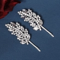 Silver leaf hair pins with rhinestones, elegant two-piece set for bridal parties - HS-J6562S