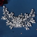 Peine de novia con diamantes de imitación marquesa y perlas blancas en hilo de plata - Plateado (HS-J7181S)