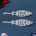 Sparkling leaf-shaped rhinestone hair clips in silver finish for bridal hair accessories - HS-J6563S