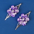 Elegant pair of silver hair clips featuring purple pear-shaped crystals and clear rhinestones - HS-J6911SP