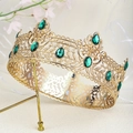 Vintage Barock-Krone in Gold mit smaragdgrünen Edelsteinen und feinen Hohlmustern - Grüner Edelstein-Stil (TS-J3343GGREEN) / Grün