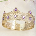 Baroque gold crown with deep purple teardrop gems for prom and party events - Purple Gemstone Style (TS-J3343GPINK) / Pink