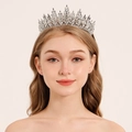 Eleganter silberner Braut-Tiara mit funkelnden Strasssteinen im Blätterdesign für Hochzeiten - TS-J3247S
