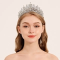 Elegant silver wedding tiara featuring sparkling white rhinestones in a classic spire design - TS-J3248S