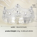 Baroque style silver alloy crown with clear teardrop crystals and engraved patterns - Silver