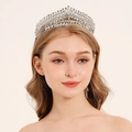 Luxurious silver bridal tiara with sparkling rhinestones worn by a blonde model - TS-J3256S