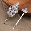 Sparkling marquise zircon leaf and floral hairpin set in silver finish for women - HS-J6992S
