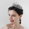 Luxury silver bridal tiara and teardrop earrings set with sparkling crystals and rhinestones - Jewelry Set (TS-J2855)