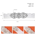 Detailed view of white lace bridal garter with sparkling rhinestones and size measurements - Silver (GS-J019)