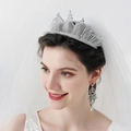 Elegant bridal jewelry set with silver rhinestone crown and matching fringe earrings - Crown and Earring Set (TS-J2885S)