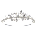 Cerchietto da sposa elegante con perle bianche e cristalli su base in metallo argento - Argento (TS-J755)