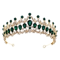 Vintage Barock Brautkrone in Gold mit smaragdgrünen Kristallen und glänzenden Strasssteinen - Gold + Grüner Edelstein (TS-J3104GGREEN)