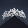 Elegant silver bridal crown with marquise crystals and sparkling rhinestones for weddings - TS-J2654