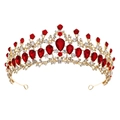 Barocke goldene Tiara mit großen roten birnenförmigen Strasssteinen und Kristallen - Gold + Roter Edelstein (TS-J3104GRED)