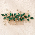 Pettine per capelli vintage dorato con cristalli a foglia verde smeraldo e strass lucidi - Stile Grappolo di Fiori in Filo d'Oro (HS-J6936GGREEN)