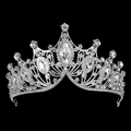 Elegant silver alloy tiara with clear crystals and oval centerpiece for bridal hair - TS-J2938S