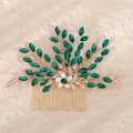 Pettine per capelli vintage dorato con cristalli verdi e dettagli floreali in perla - Stile Fiore della Foresta Vintage (HS-J6883)