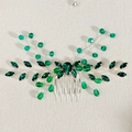 Elegante pettine per capelli in cristallo verde stile cinese con perline a mano - Stile Ala Simmetrica (HS-J6812)